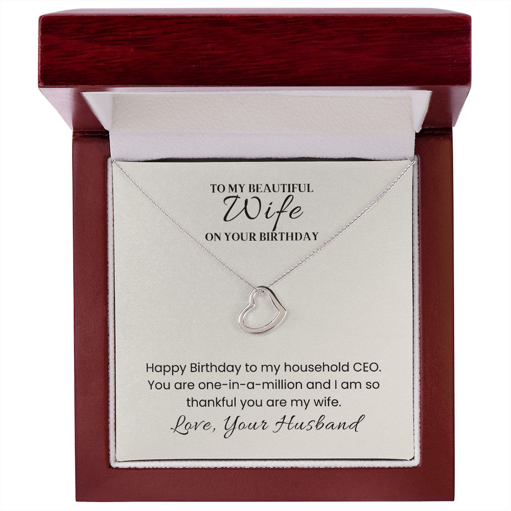 Delicate Heart Sterling Silver Necklace for Wife Birthday