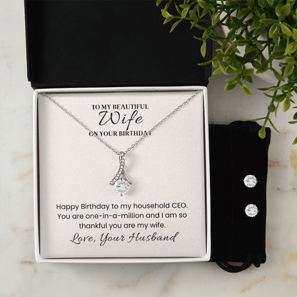 14k White Gold Alluring Beauty Necklace and Cubic Zirconia Earring Set for Wife Birthday
