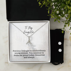 Alluring Beauty Diamond Pendant 14k White Gold Clear Necklace Cubic Zirconia Earring Set For Daughter