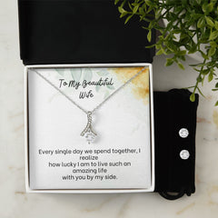 Alluring Beauty Diamond Pendant 14k White Gold Clear Necklace Cubic Zirconia Earring Set For Wife