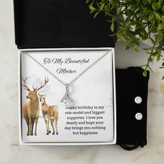 Alluring Beauty Diamond Pendant 14k White Gold Clear Necklace Cubic Zirconia Earring Set For Mom Birthday