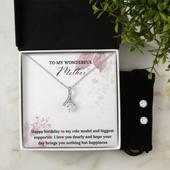 Alluring Beauty Diamond Pendant 14k White Gold Clear Necklace Cubic Zirconia Earring Set For Mom