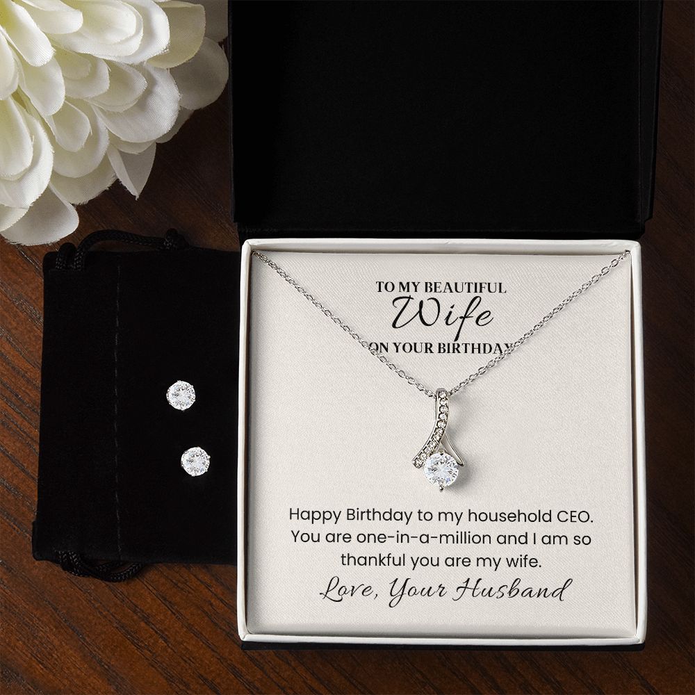 14k White Gold Alluring Beauty Necklace and Cubic Zirconia Earring Set for Wife Birthday