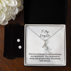 Alluring Beauty Diamond Pendant 14k White Gold Clear Necklace Cubic Zirconia Earring Set For Daughter