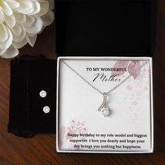 Alluring Beauty Diamond Pendant 14k White Gold Clear Necklace Cubic Zirconia Earring Set For Mom