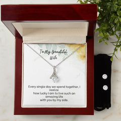 Alluring Beauty Diamond Pendant 14k White Gold Clear Necklace Cubic Zirconia Earring Set For Wife