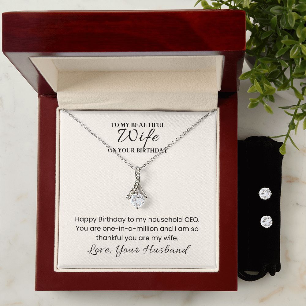 14k White Gold Alluring Beauty Necklace and Cubic Zirconia Earring Set for Wife Birthday