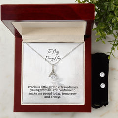 Alluring Beauty Diamond Pendant 14k White Gold Clear Necklace Cubic Zirconia Earring Set For Daughter