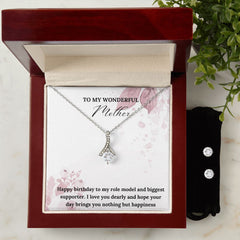 Alluring Beauty Diamond Pendant 14k White Gold Clear Necklace Cubic Zirconia Earring Set For Mom