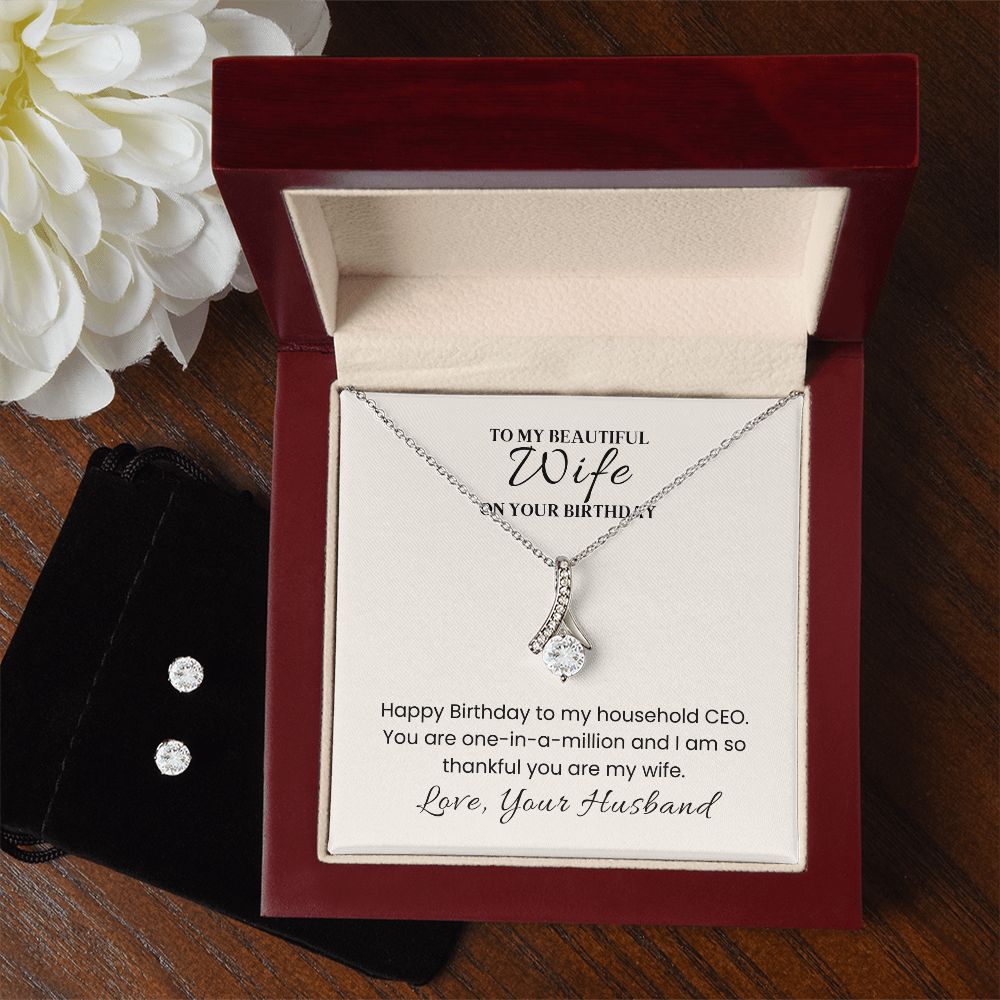 14k White Gold Alluring Beauty Necklace and Cubic Zirconia Earring Set for Wife Birthday