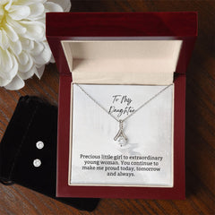 Alluring Beauty Diamond Pendant 14k White Gold Clear Necklace Cubic Zirconia Earring Set For Daughter