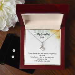 Alluring Beauty Diamond Pendant 14k White Gold Clear Necklace Cubic Zirconia Earring Set For Wife