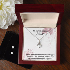 Alluring Beauty Diamond Pendant 14k White Gold Clear Necklace Cubic Zirconia Earring Set For Mom