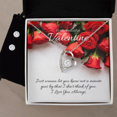Forever Love Necklace + Clear Cubic Zirconia Earrings for Valentine