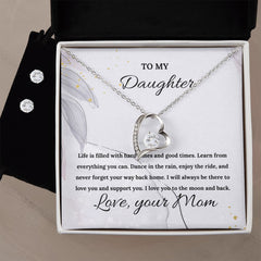 Forever Love Necklace + Clear CZ Earrings For Daughter