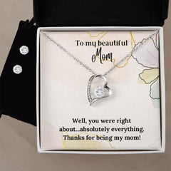 Forever Love Necklace + Clear CZ Earrings For Mom