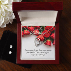 Forever Love Necklace + Clear Cubic Zirconia Earrings for Valentine